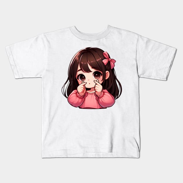 Girl Korean Finger Hearts Kpop Kids T-Shirt by Plushism